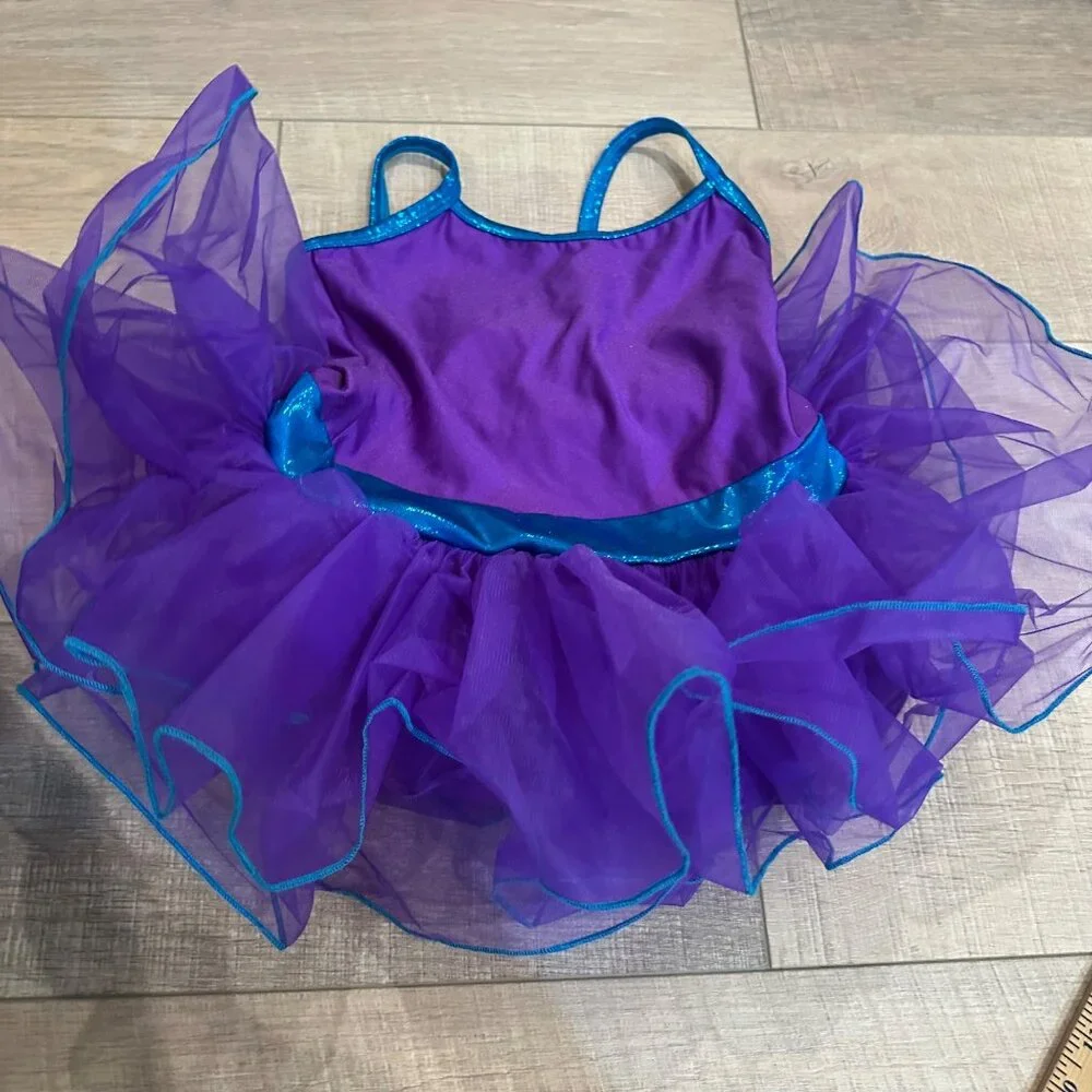 A WISH COMEN TRUE GIRLS MEDIUM CHILD PURPLE BLUE COMPETION DANCE COSTUME 19127